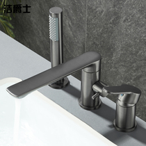 Light luxury basin all copper gun gray bathtub faucet tank side bathroom split three-hole pull-out faucet shower set
