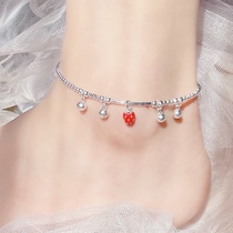 Jiangnan red small strawberry silver bead foot chain pure silver will ring the bell foot chain bean bean 925 silver accessories foot ring female gift