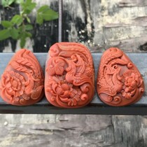 Natural southern red pendant boutique Sichuan red carved piece of southern red carved flower piece carved fengyu peony