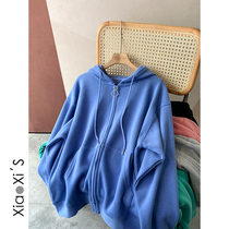 Xiao Xijia) Han Fan youth age reduction hooded zipper sweater female spring cardigan loose Korean gray coat tide