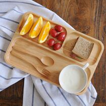 Japanese creative grid plate beech wood log plate breakfast plate snack fruit plate wooden tableware