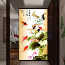 New cross stitch living room vertical porch corridor Lotus nine fish figure cross stitch large precision printing large painting