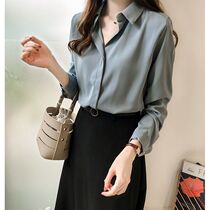 2021 summer new Korean temperament solid color shirt womens long-sleeved top simple OL chiffon shirt bottoming shirt