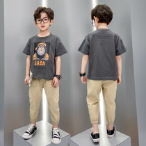 Boys summer suit 2021 trendy childrens handsome net red boy short-sleeved pants two-piece suit for big childrens summer clothes