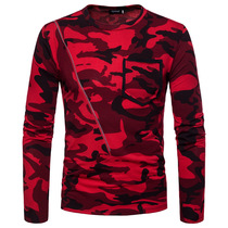 Europe and the United States field army red camouflage long-sleeved T-shirt Mens crew neck army fan natural camouflage t-shirt base shirt European code