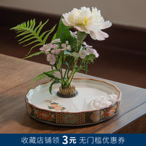  Japanese-style sword mountain flower arrangement Court ceramic flower plate Chinese retro flower pot Xiaohara Flowerway creative floral decoration