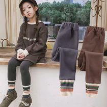 Girls  leggings Western style autumn and winter clothing plus velvet middle child 2021 new elastic small pants children wear trousers