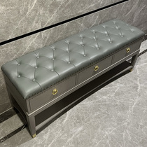 Light luxury home changing shoe stool shoe cabinet one American-style home solid wood leather wear shoe stool shoe rack modern door stool