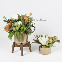 Lancol Nordic simulation flower suit gold wood frame vase cotton fruit seed flower art living room table fake flowers