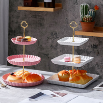 Nordic ceramic three-layer fruit plate home multi-layer snack plate dried fruit candy cake refreshment wedding party fruit basket