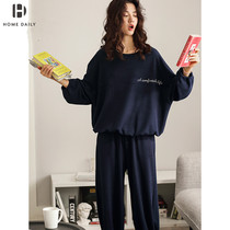 Knitted cotton pajamas womens spring and autumn cotton long-sleeved Korean version of fashion sports loose can be worn outside womens home clothes suit