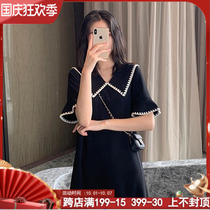 TK gentle style maternity spring summer mid-pregnancy half sleeve loose skirt 2021 new navy collar black long dress