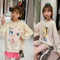 Girls printed sweaters for childrens autumn clothes 2021 New Korean version of the coat Net Red childrens round neck pullover