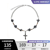WKST × ADMOR joint section baroque pearl cross necklace black dazzling titanium steel male and female necklace