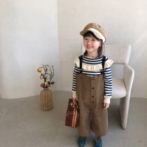 Children's tooling straps 2021 spring and autumn boys and girls foreign style wide leg suspenders Korean baby loose casual pants