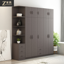 Simple modern economical wardrobe Three or four doors Nordic wooden assembly cabinet Bedroom small apartment five-door large wardrobe