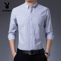 Playboy cotton striped shirt mens long sleeves spring and autumn business dress mens shirt casual handsome inch shirt