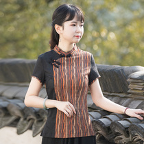 Junya Tang Dress Woman China Wind Improvement Qipao Blouse Blouse Jacket Short Sleeve Fashion Foreign Gas Vegan Clothes Chinese Meditation Womens Clothing