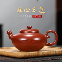 Lixing Purple Sand Pot Handmade Original Mine Small Coal Kiln Jou Clay Jade Lotus Teapot Bionic Lotus Root 9 Holes 250cc Gift