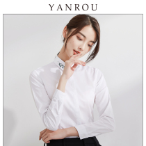 Soft embroidery design sense niche temperament White shirt womens long-sleeved casual Korean fan overalls tooling shirt