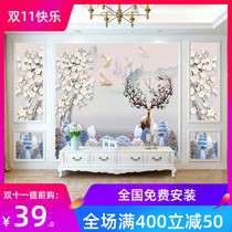 Extremely home TV background wall wallpaper 10d elk roe solid modern minimalist wall cloth 3d Living room Film and TV wall painting