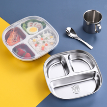 304 stainless steel childrens dinner plate kindergarten anti-fall cartoon divided baby tableware household meal box fast food plate