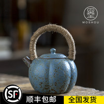 Moshou Japanese retro lifting beam pot ceramic teapot single pot warm teapot rough pottery kiln tea set kung fu tea set