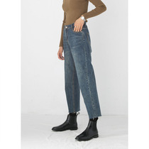 Korean version Spring height waist loose wool side retro straight cylinder jeans female blue grey 90% conspicuy make old broadleg pants