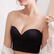 Japanese strapless underwear womens summer bandeau gathered thin section large chest invisible chest non-slip upper bracket incognito bra