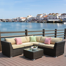 Outdoor corner sofa waterproof sunscreen rattan furniture long rattan chair rattan sofa living room terrace sofa garden design