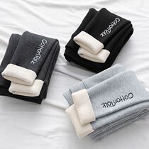 Thread black beating underpants female autumn winter plus suede thickened inside and outside wearing high waist tight body warm goat suede pure cotton cotton trousers