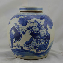 Republic of China old jar full hand painting old goods collection blue and white Fu Lu Shou Samsung old jar