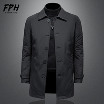 European Standing Autumn Winter Shirt Collar Long light and thin down jacket Thickened Warm Youth Big Code White Duck Suede Jacket Man