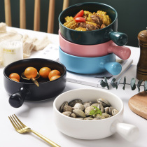 Creative personality net red Nordic style household handle Ceramic bowl Ramen bowl with handle Baked rice baking bowl Western tableware