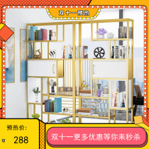 Nordic wrought iron solid wood office screen partition wall Industrial style living room bookshelf Simple light luxury floor shelf