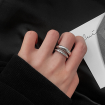 Double Layer Ring 9 2 5 pure silver opening adjustable Han version Ring personality retro made old middle finger forefinger woman