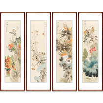 Immediate shooting Jiang Xiaoying Flower and Bird Four Screens Fidelity hand-painted Chinese painting Flower and Bird Painting Living Room Decoration calligraphy