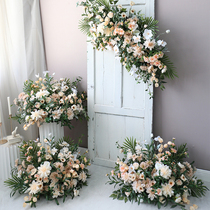 Wedding welcome area decorative floral set window wedding site decoration props apricot color fake flower pile road guide flower row