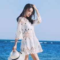 Bikini swimwear womens three-piece conservative small chest steel support gathered sexy belly cover thin blouse hot spring swimsuit