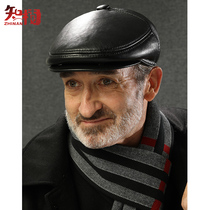 Leather hat male middle-aged and elderly people in autumn and winter thickening plus velvet ear protection warm cap dad Grandpa old man hat