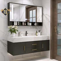 White hanging cabinet modern simple light luxury smart bathroom cabinet combination marble wash table set hand wash basin