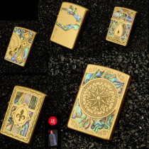 Zorro brass kerosene windproof lighter personality creative compass kiss me croon heart colorful shell