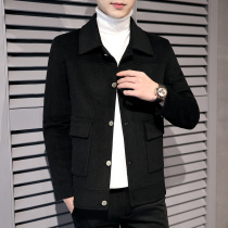 Mens double-sided woolen coat Korean short windbreaker mens coat trend handsome tweed jacket mens clothing