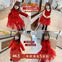 Little pudding childrens clothing childrens suit red 2020 new foreign style baby girl thickened New years winter clothing