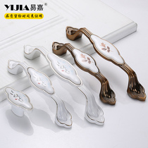 Yi Jia retro printed ceramic handle pastoral cabinet drawer cabinet door handle Nordic wardrobe bedside cabinet New