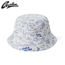 GUUKA Net red White fishermans hat men and women with the same tide brand printing Japanese sunscreen sunshade sun hat basin hat