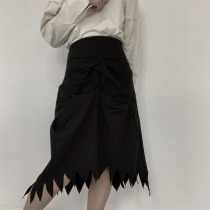 Pomelo Pomelo SARAVIVI dark niche irregular folds design petal burrs cold high waist skirt