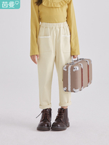 Inman straight casual pants 2021 autumn new soft elastic waist children lace pocket long pants girls