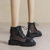 Martin Boots Woman Summer Thin 2022 new hollowed-out mesh boots female Inn wind genuine leather 100 lap mesh yarn breathable cool boots