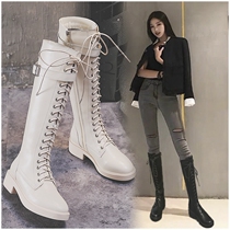 Boots women 2019 autumn lace-up boots but the knee is thin net red small man high barrel boots knight boots women